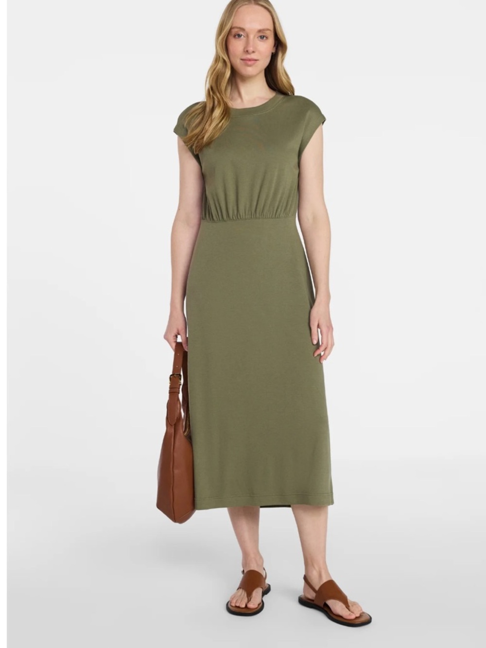 Olive Green Cap-Sleeve Midi Dress large 12/14